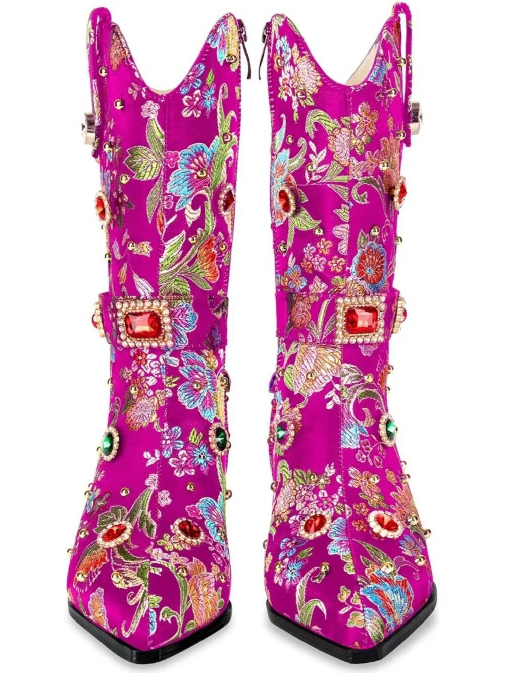 Women's Purple Western Floral Embroidery Rhinestone Sparkly Cowgirl Mid Calf Boo